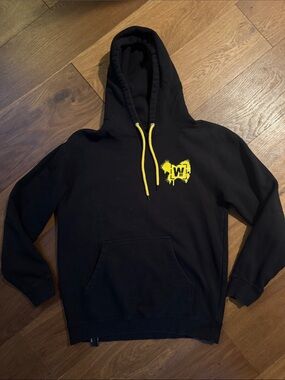 Men's Black Hoodie with Yellow Accent and Graphic